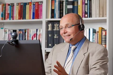 Businessman man headset computer webcam Stock Photos