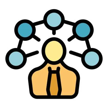 Businessman managing connections in a network visualized with icon イラスト素材