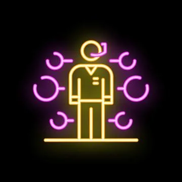 Businessman managing multitasking processes neon sign icon Stock Illustration