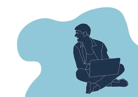 Businessman marketer working at the computer in the office, vector flat イラスト素材