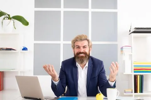 Businessman marketer working at the computer in the office, programmer, business Stock Photos
