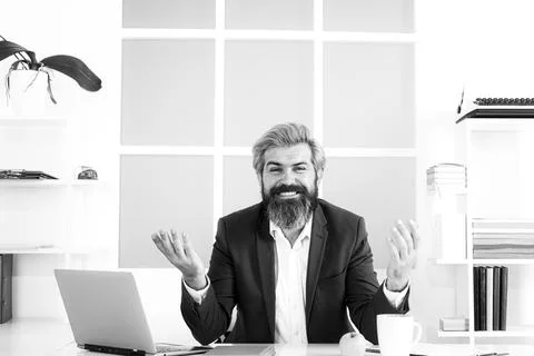 Businessman marketer working at the computer in the office, programmer, business Stockfoto's