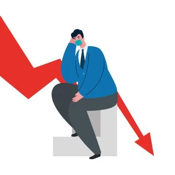 Businessman with mask and decrease arrow of bankruptcy vector design Illustrazione stock