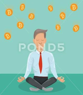 Businessman meditating about bitcoin. Stock Illustration