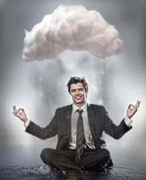 Businessman meditating under cloud Stock Illustration