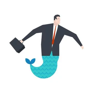 Businessman mermaid. Boss is an underwater resident. Office life vector illus Stock Illustration