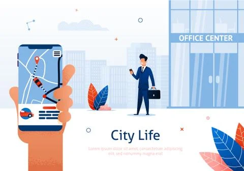 Businessman with Mobile Application in Smartphone. Stock Illustration