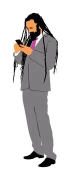 Businessman with mobile phone talk vector illustration isolated. Stock Illustration