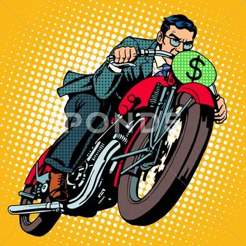 Businessman on a motorcycle. Financial success Stock Illustration