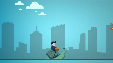 A businessman moving fast on a rocket against a businessman riding a snai Stock Footage 286174518