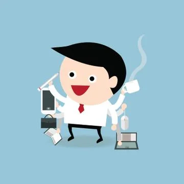 Businessman with multi tasking and multi skill, flat design Stock Illustration