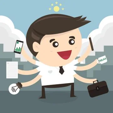 Businessman with multi tasking and multi skill, flat design Stock Illustration