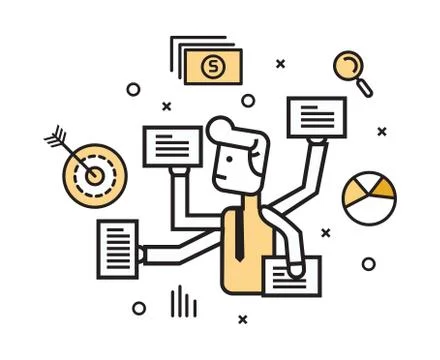 Businessman with multi tasking work. Free Stock Illustration