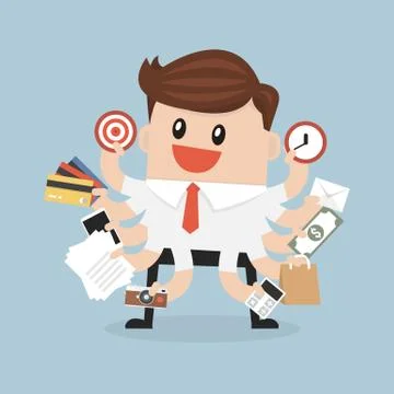 Businessman with multitasking and multi skill vector. Illustrazione stock