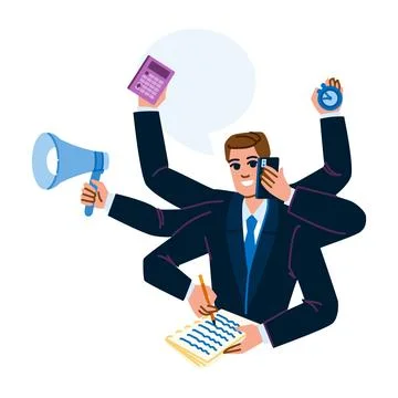 Businessman multitasking managing several tasks simultaneously Ilustração Stock