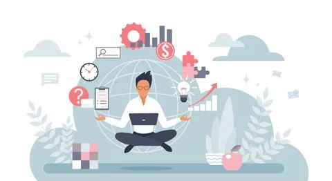 Businessman Multitasking Productivity Cloud Concept Art Illustrazione stock