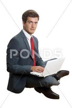Businessman with netbook Stock Photos