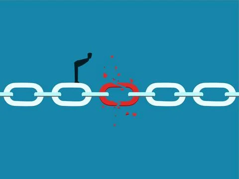 Businessman noticed the broken link in the chain, found the flaw Stock Illustration
