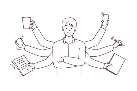Businessman with numerous tasks multitask Illustrazione stock
