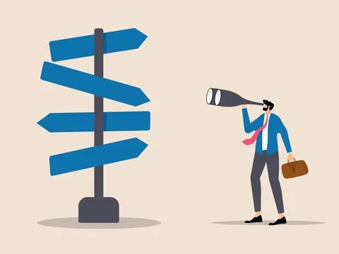 Businessman observing the direction of the arrow with binoculars Stock Illustration