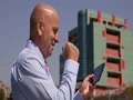 Businessman Office Building Cheerful Moment Great News Email Digital Tablet Work 4k or 4k+ Resolution