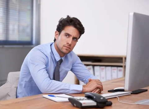 Businessman in office, thinking or problem solving with research, ideas and 스톡 사진