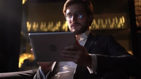 Businessman office worker using digital tablet with internet for online working Stock Footage 143911767