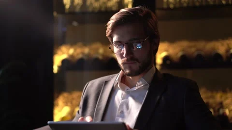 Businessman office worker using digital tablet with internet for online working Stock Footage 143911939