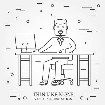 Businessman in the office working on the computer. For web design and appli.. Stock Illustration
