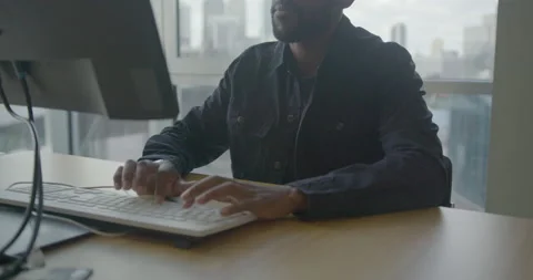 Businessman in Office Working, using Computer Technology Stock Footage 212571855