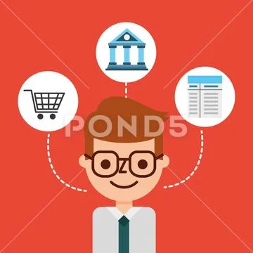 Businessman online shopping bank contract business Stock Illustration