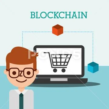 Businessman online shopping e-commerce blockchain Stock Illustration