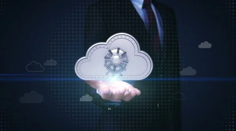 Businessman open palms, Access Cloud file security, cloud safe. unlock folder Stock Footage 64618940