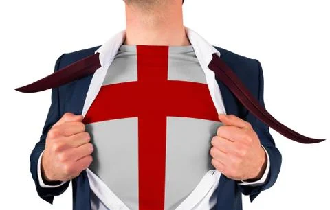 Businessman opening shirt to reveal england flag Stock Photos