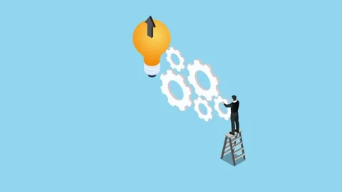 Businessman Optimizing Gears to Drive Innovation with Lightbulb Idea 3d ani.. Stock Footage 302529074