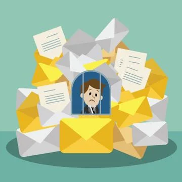 Businessman or manager finding himself going to be busy. Email and documents Stock Illustration