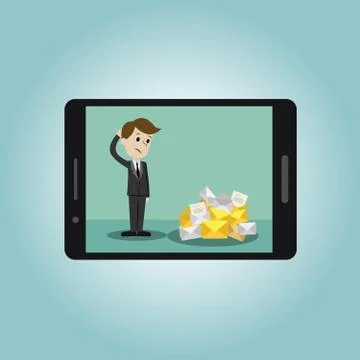 Businessman or manager finding himself going to be busy. A lot of emails Stock Illustration