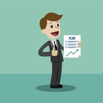 Businessman or manager has a plan. Job is finished successfull Illustrazione stock