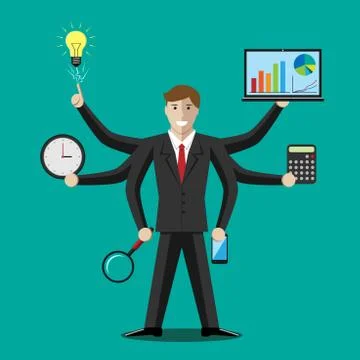 Businessman or manager, multitasking Stock Illustration