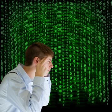 Businessman or teacher with binary on background Foto stock