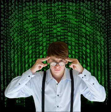 Businessman or teacher with binary on background 库存照片