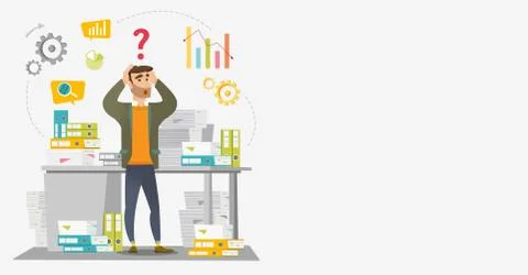 Businessman overloaded with work with papers イラスト素材