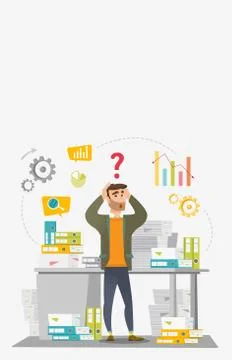 Businessman overloaded with work with papers イラスト素材