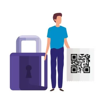 Businessman with padlock and code qr Stock Illustration