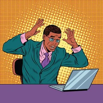 Businessman in panic, reading notebook Stock Illustration