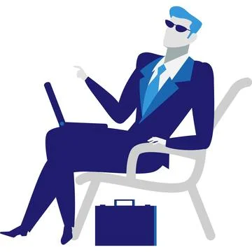 Businessman with pc laptop vector flat icon Stock Illustration