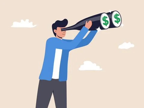 Businessman Peering Through Binoculars with Dollar Reflection Stock Illustration