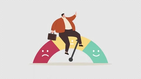 Businessman on a performance meter showing fluctuating satisfaction and business Stock Footage 344534414