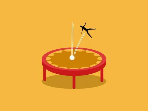 Businessman performs stunts on a trampoline Stock Illustration