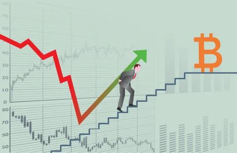 Businessman picks up bitcoin chart. Stock Illustration